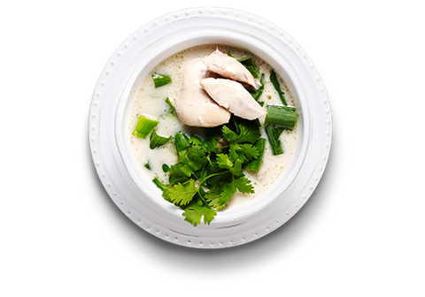 12. Tom Kha: Suppe på kokosmælk, citrongræs, kylling & chili.