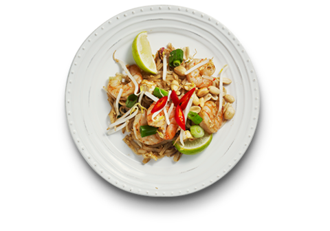 23. Pad thai risnudler stegt med rejer, tamarind, tofu & jordnødder.