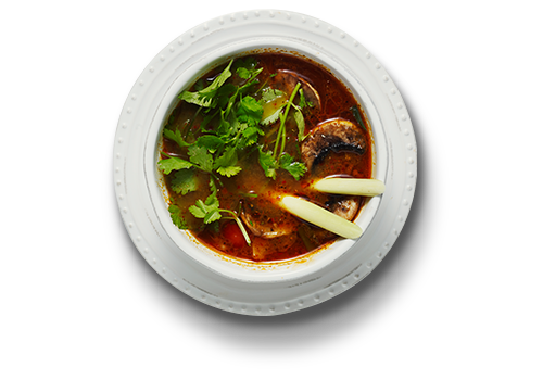 35. Tom yam: spicy suppe baseret på citrongræs galanga & rejer.